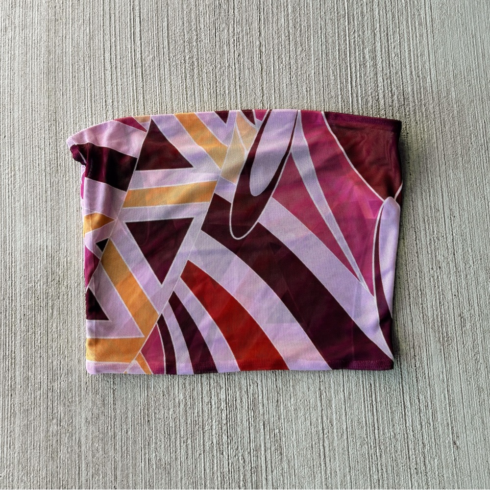 geometric abstract strapless tube top crop top tiger mist